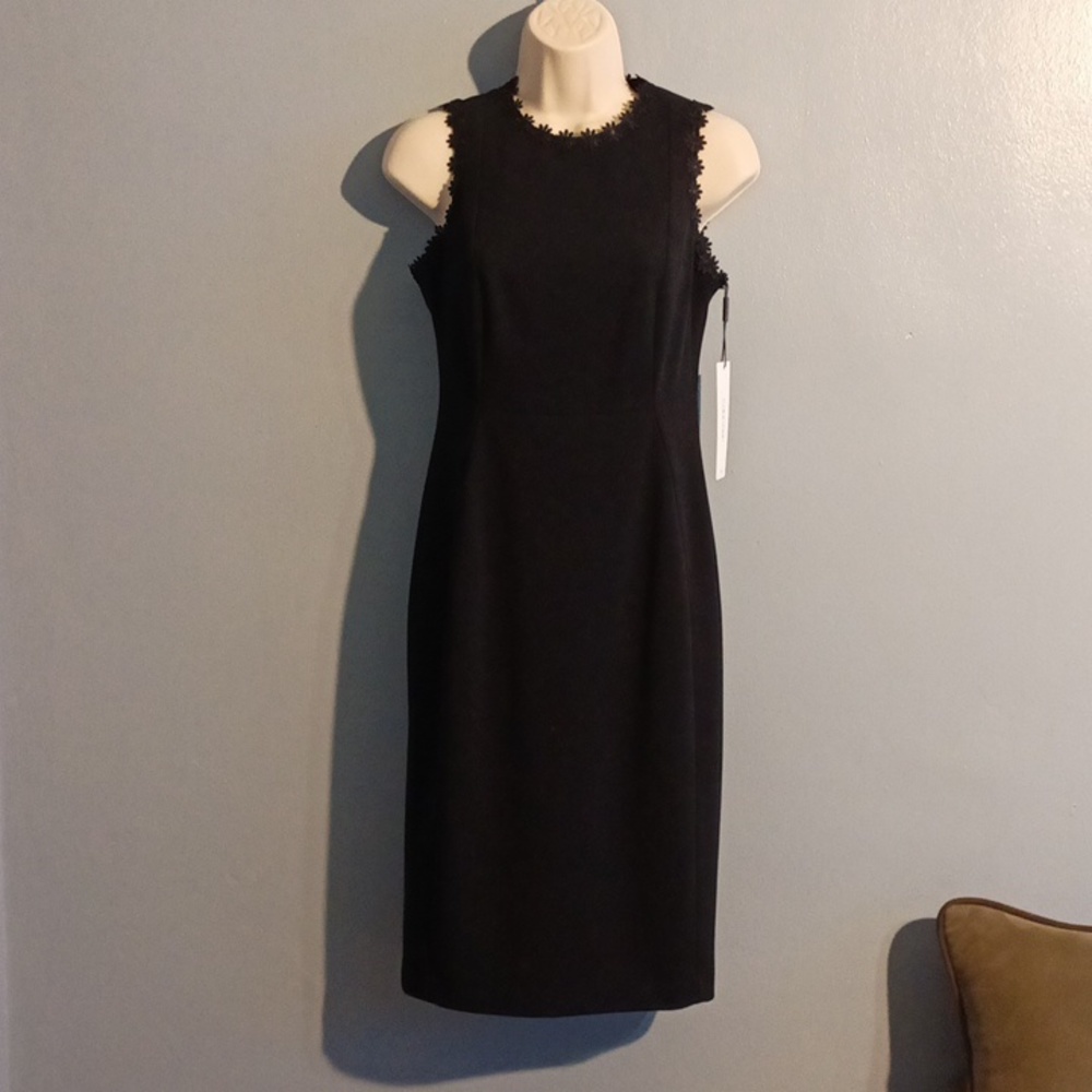 Calvin Klein women's size 2 little black dress trimmed in floral black flowers